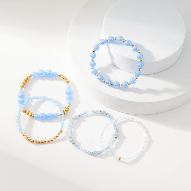 Aigrnc Boho Beaded Stretch Bracelets For Women Stackable Crystal Gold Plated Beaded Bracelets Set Trendy Handmade Friendship Braeclet Jewelry Gifts - Image 3
